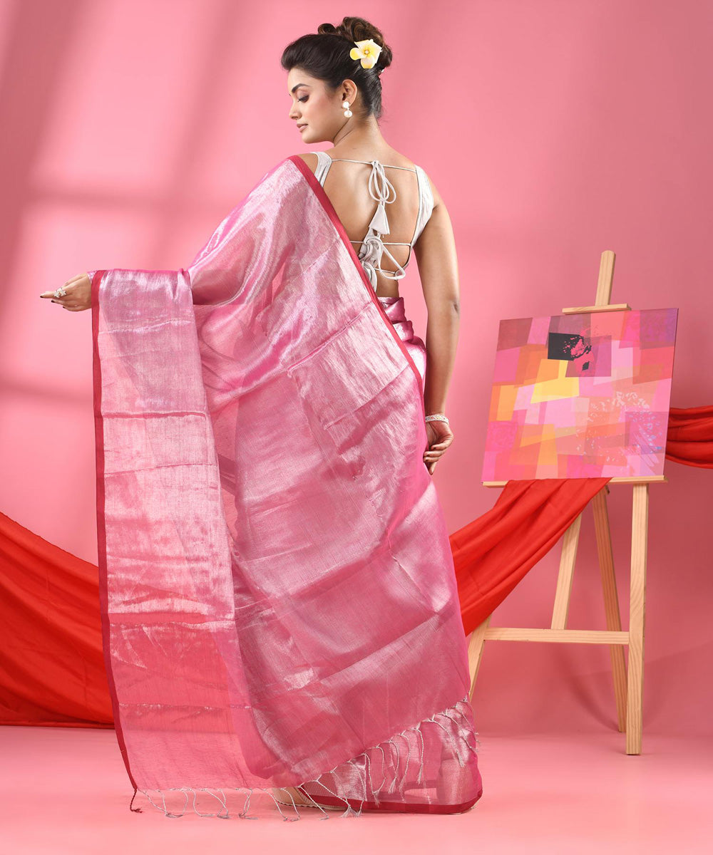 Baby pink handloom bengal cotton saree
