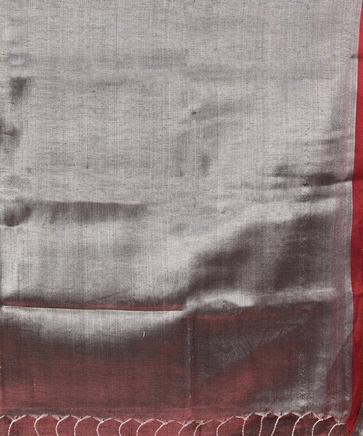 Grey red bengal cotton handloom saree