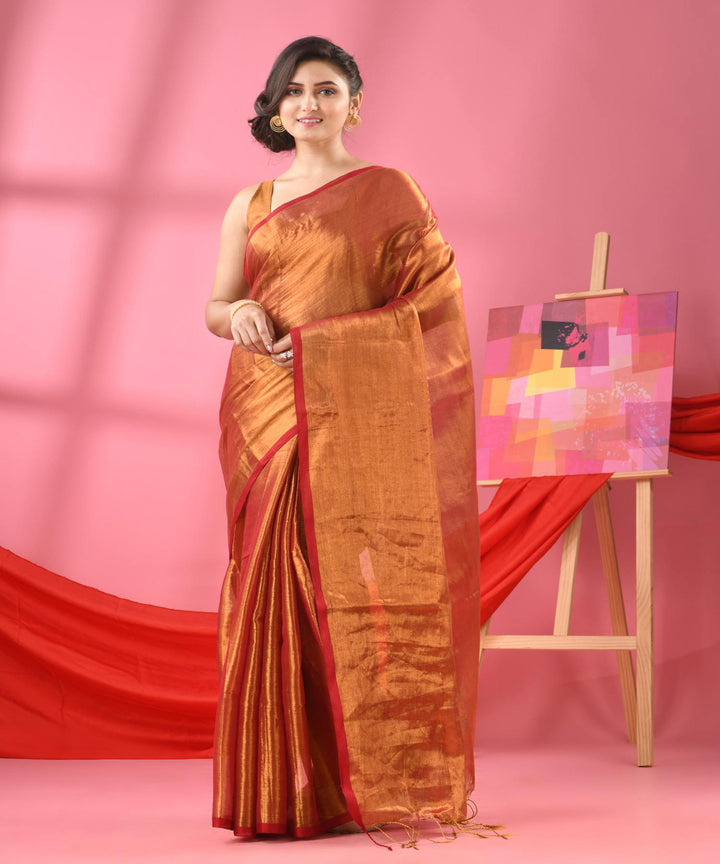 Rust handloom bengal cotton saree