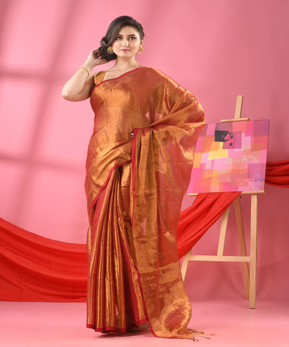 Rust handloom bengal cotton saree