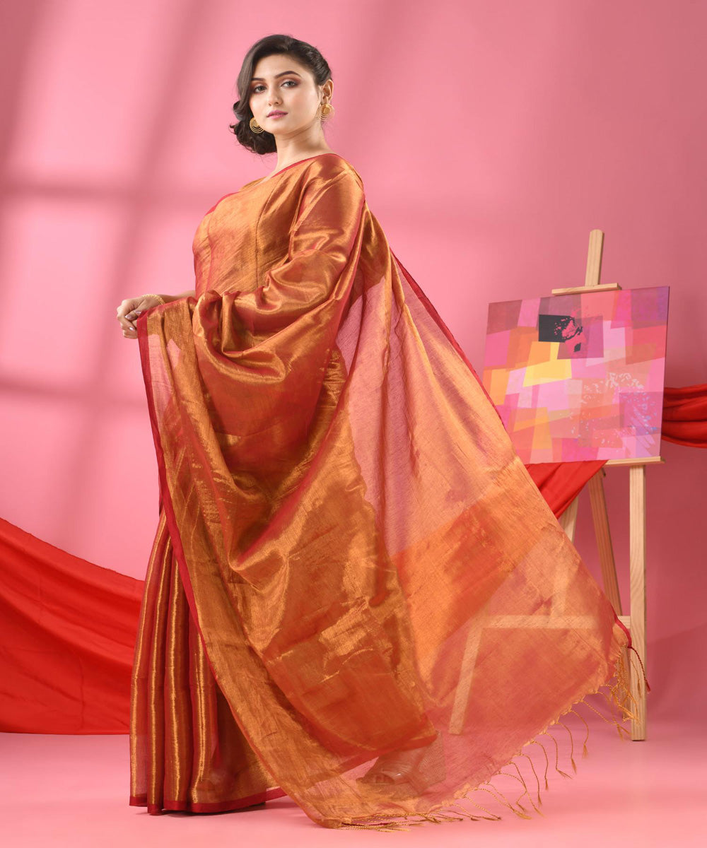 Rust handloom bengal cotton saree