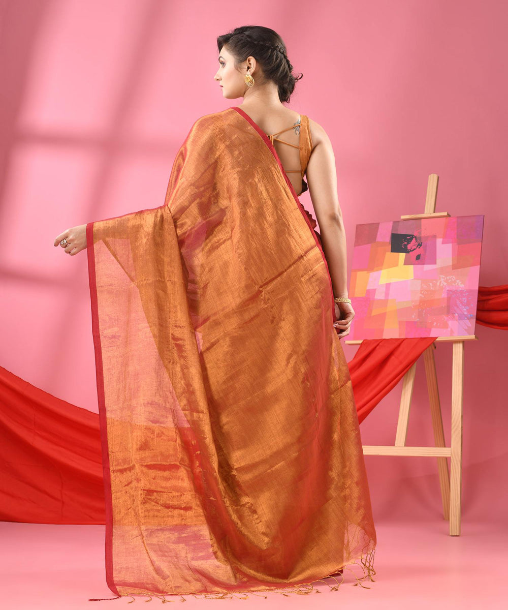 Rust handloom bengal cotton saree