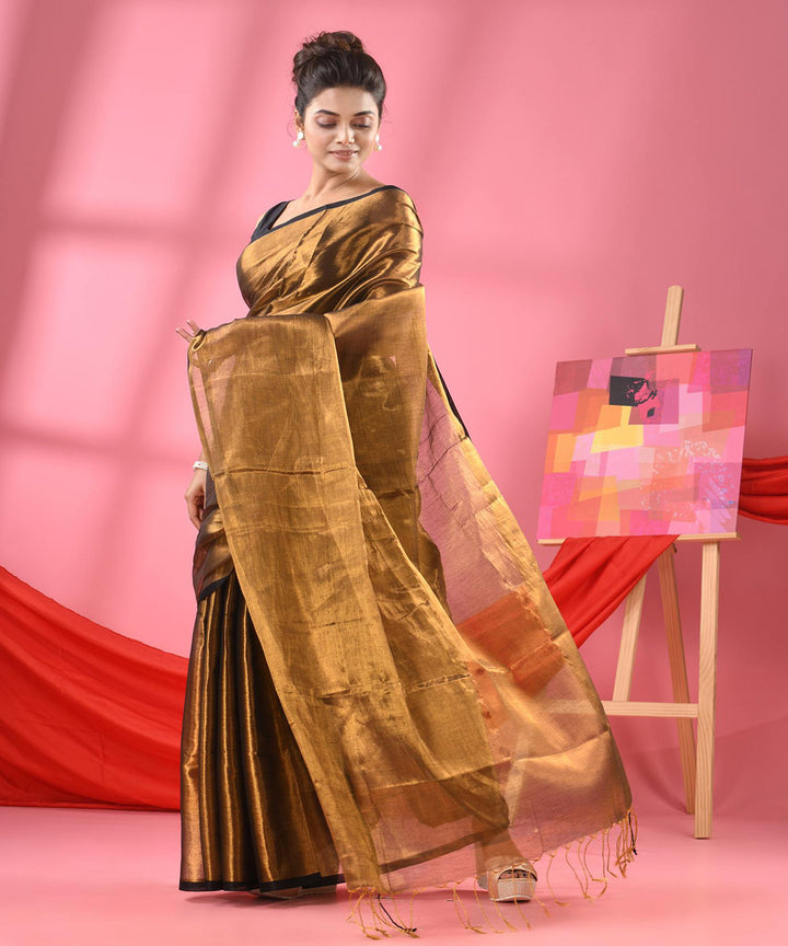 Copper handloom cotton bengal saree