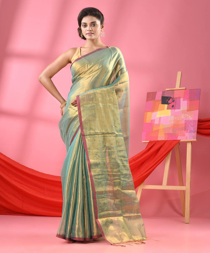 Ice blue handloom bengal cotton saree