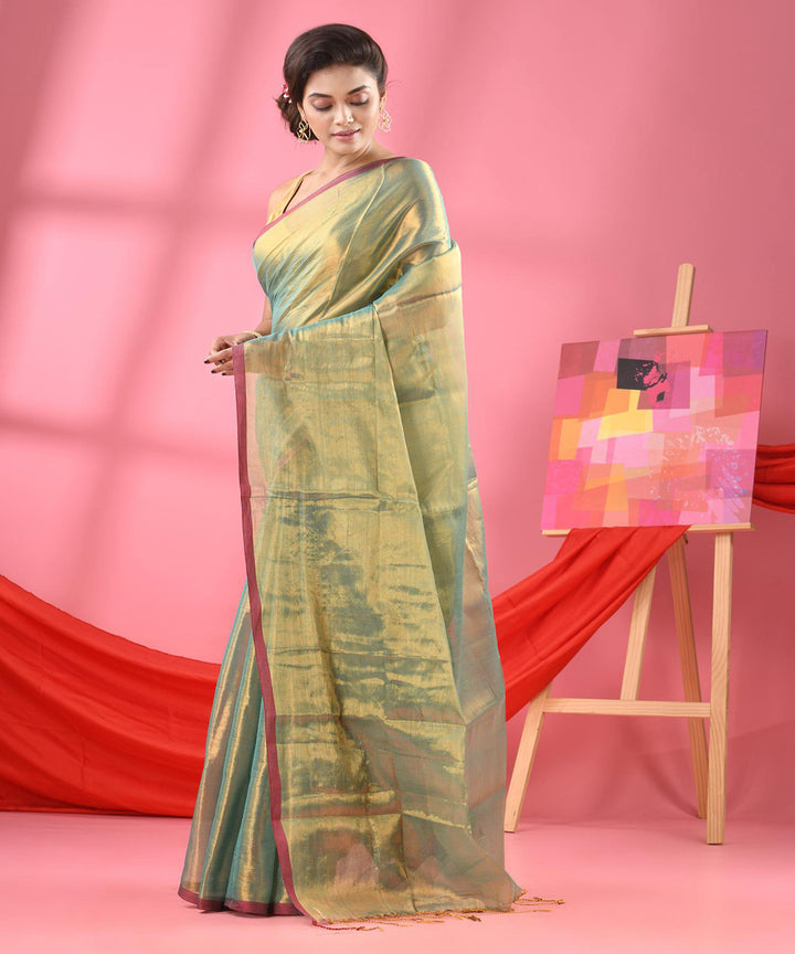 Ice blue handloom bengal cotton saree