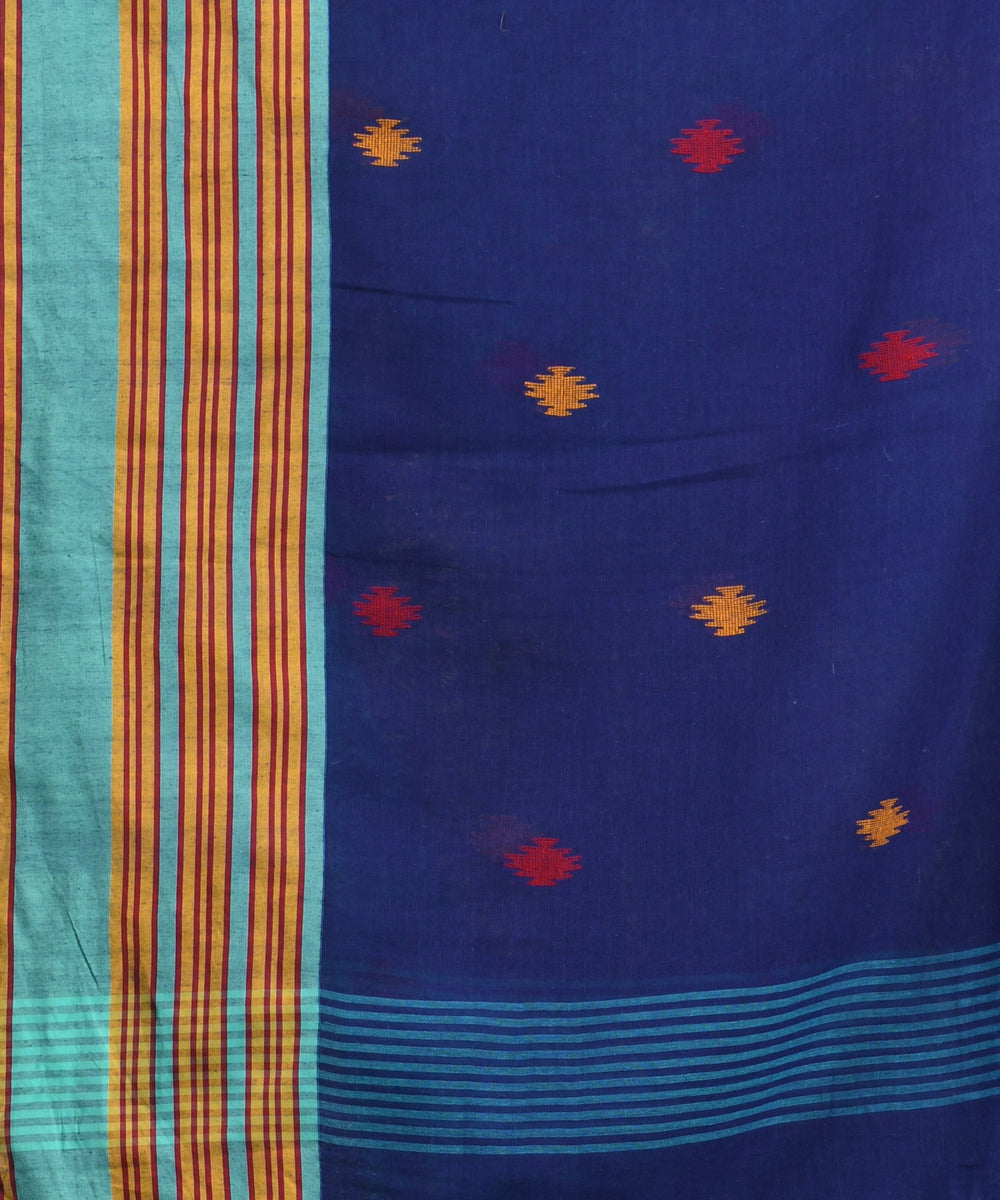 Teal cyan blue handloom cotton bengal saree