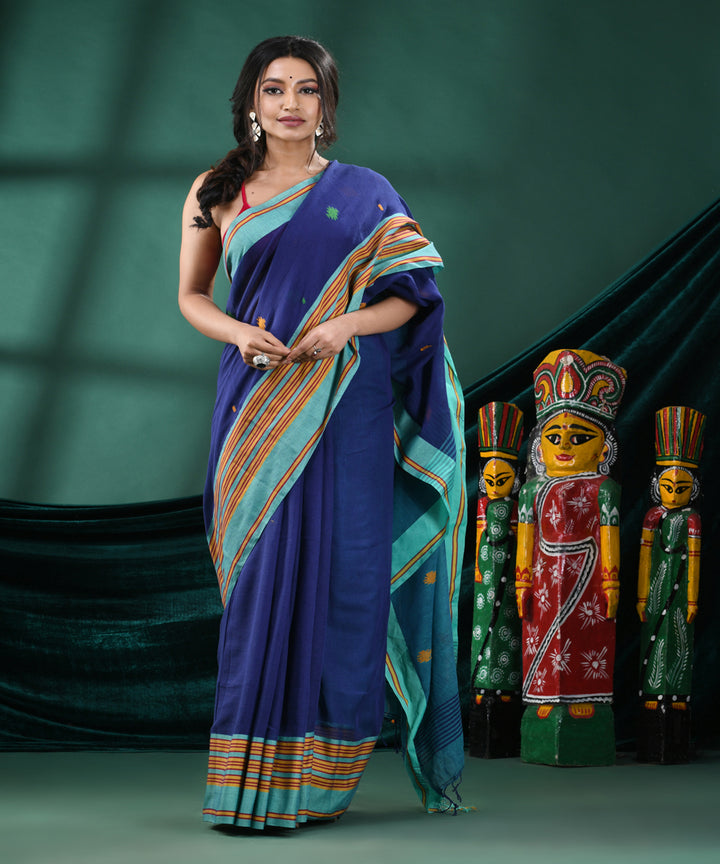 Blue cyan handloom cotton bengal saree