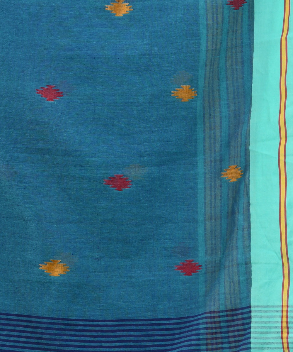 Blue cyan handloom cotton bengal saree