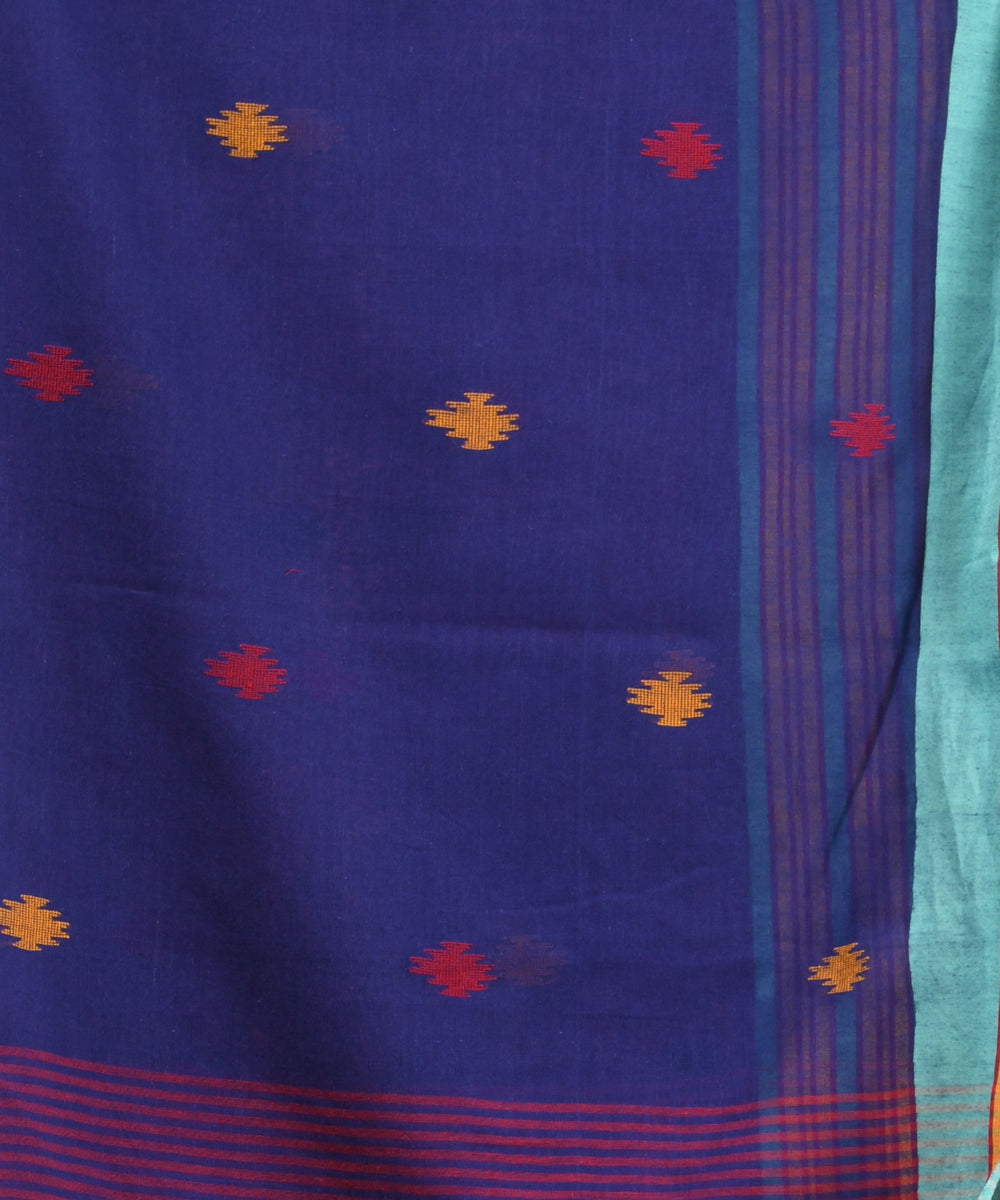 Maroon navy blue handloom cotton bengal saree