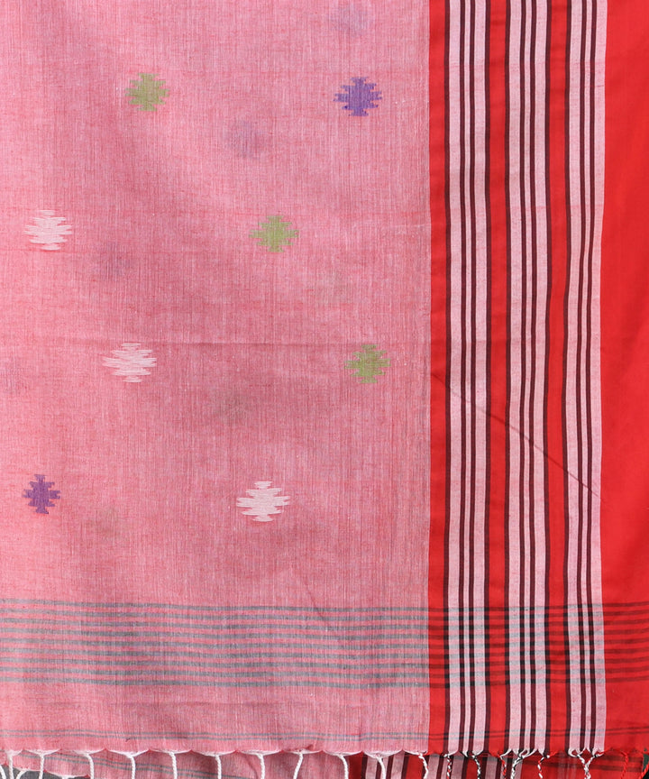 Grey red handloom bengal cotton saree