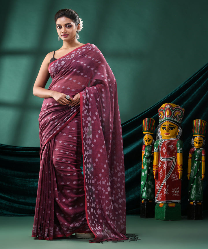 Dusty pink  handloom cotton bengal saree