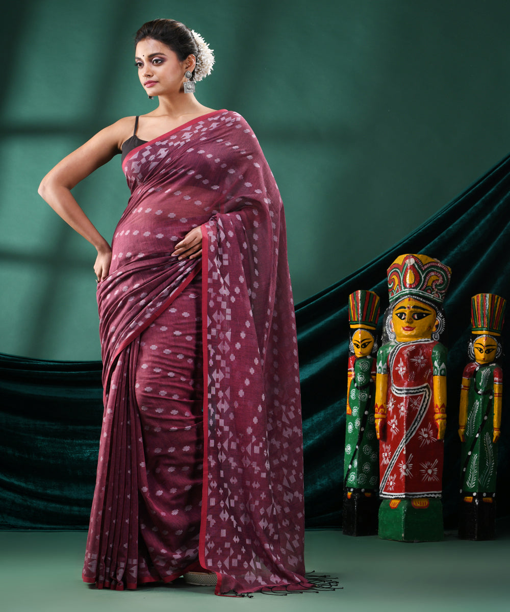 Dusty pink  handloom cotton bengal saree