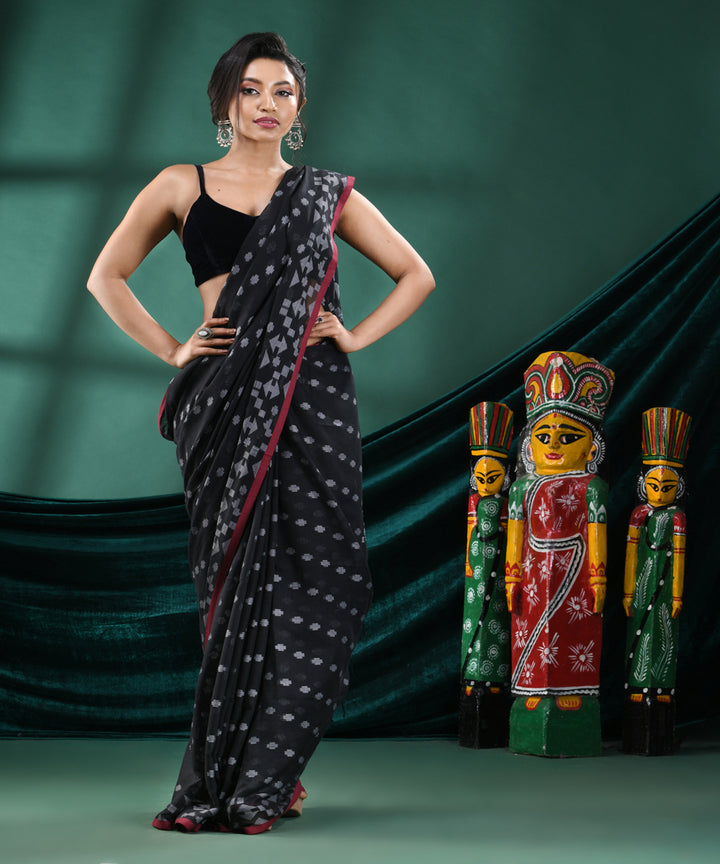 Black offwhite handloom cotton bengal saree