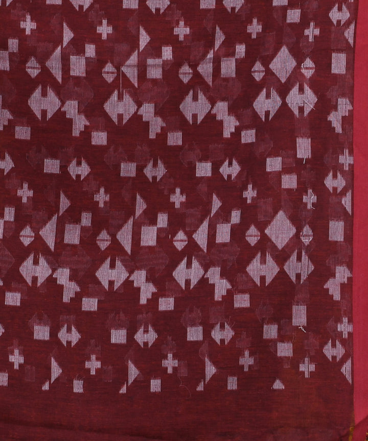 Maroon offwhite handloom cotton bengal saree