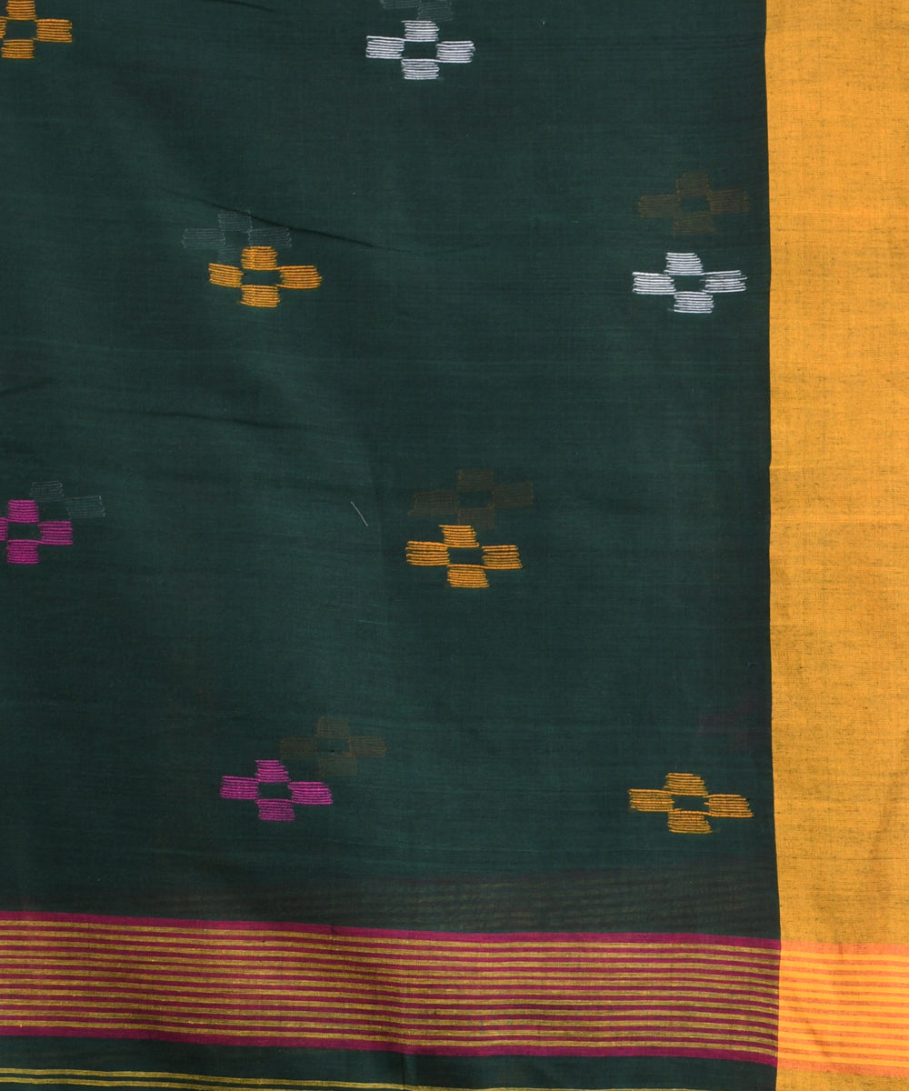 Bottle green pink handloom cotton bengal saree