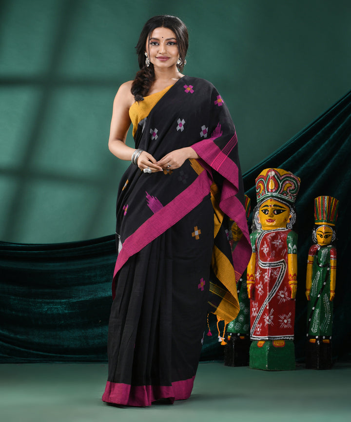 Black pink handloom cotton bengal saree