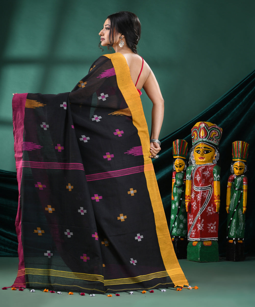 Black pink handloom cotton bengal saree