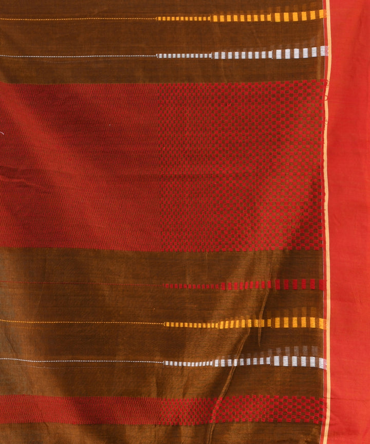 Mustard rust handloom cotton bengal saree