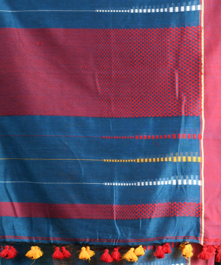 Teal red handloom cotton bengal saree