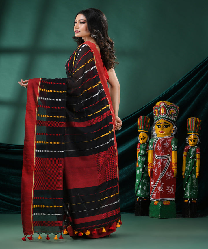 Black red handloom cotton bengal saree