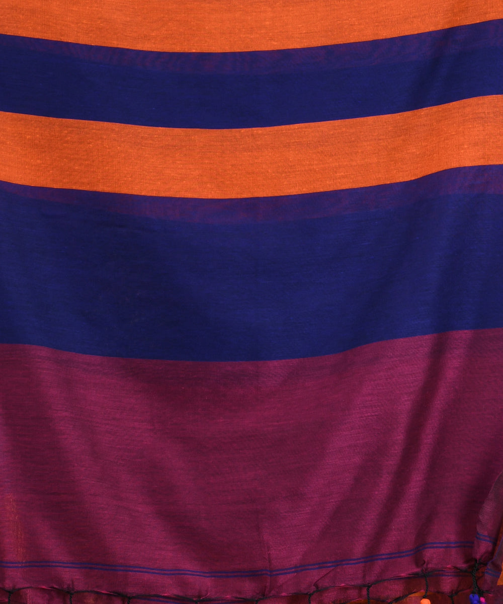 Multicolour blue handloom cotton bengal saree