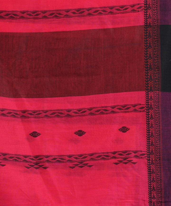 Pink black handloom cotton bengal saree