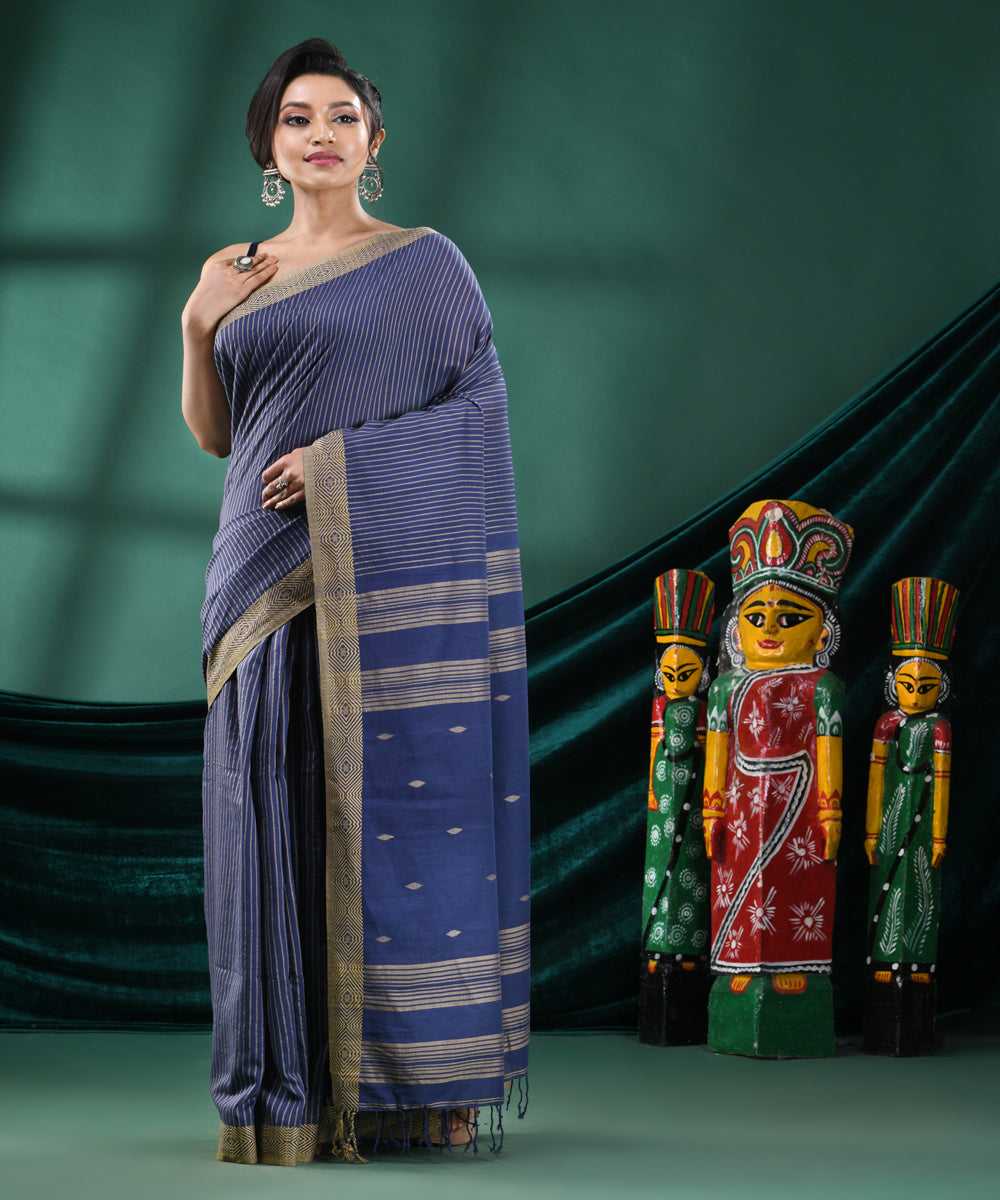 Navy blue cotton handloom bengal saree