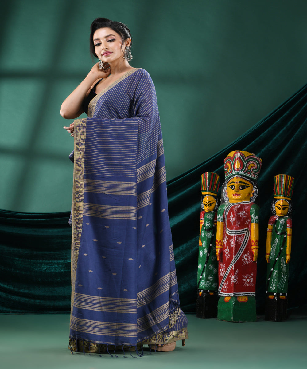 Navy blue cotton handloom bengal saree