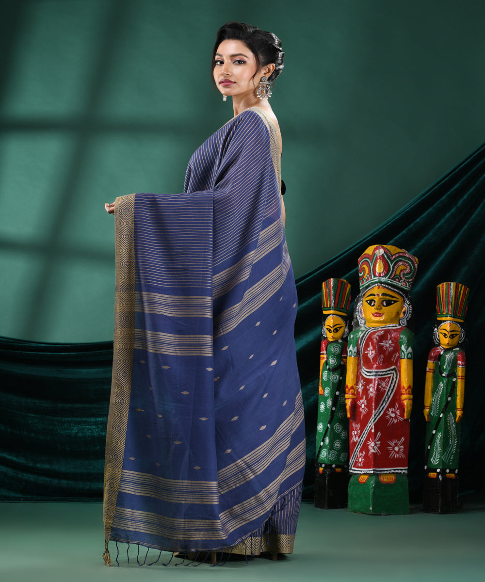 Navy blue cotton handloom bengal saree