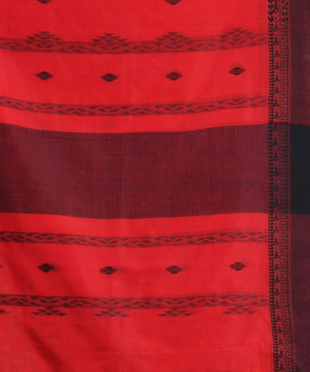 Red black handloom cotton bengal saree