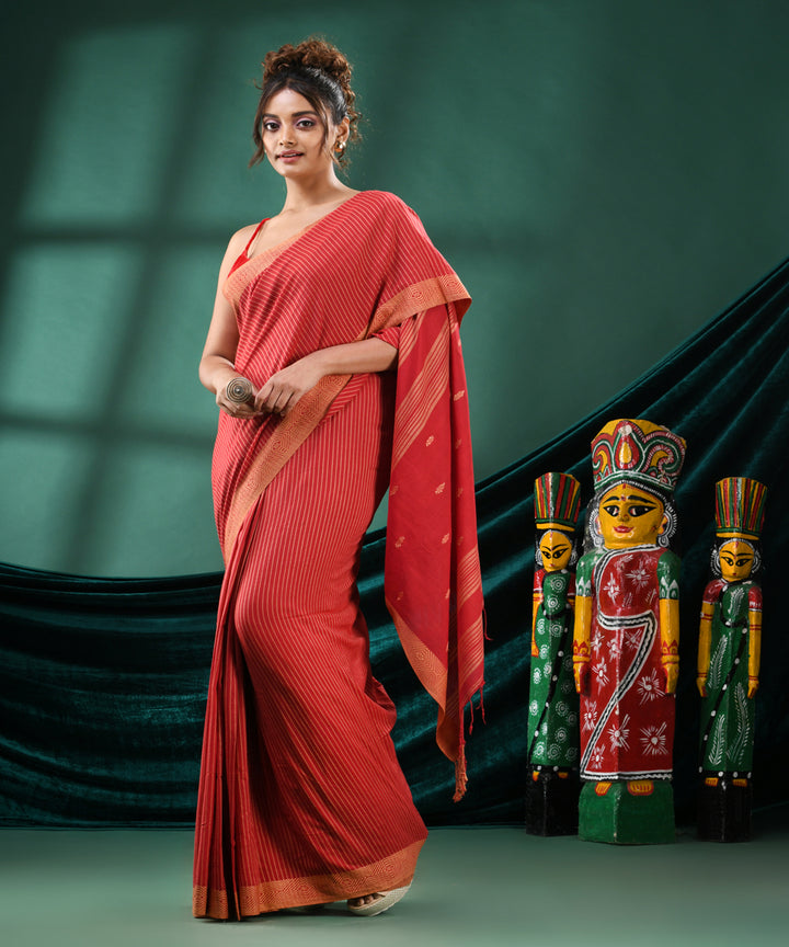 Red brown handloom cotton bengal saree