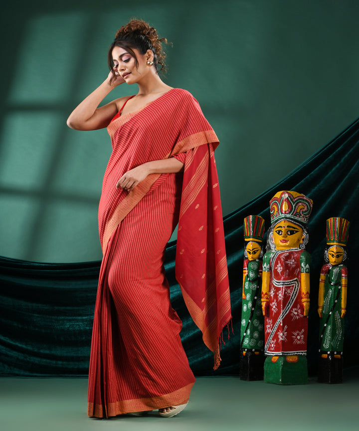 Red brown handloom cotton bengal saree