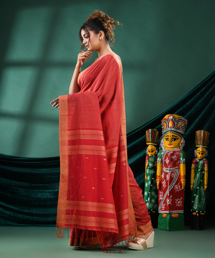 Red brown handloom cotton bengal saree