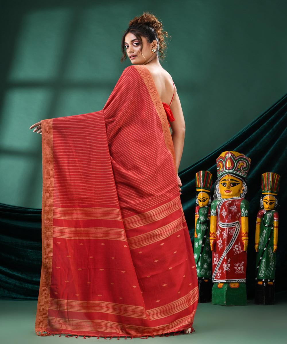 Red brown handloom cotton bengal saree