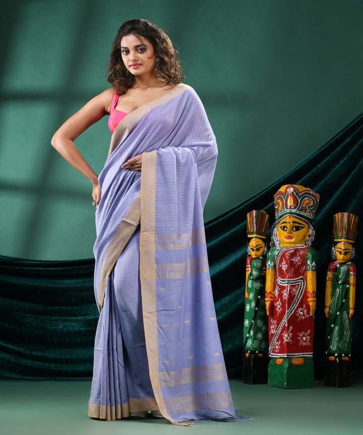 Sky blue cream handloom cotton bengal saree