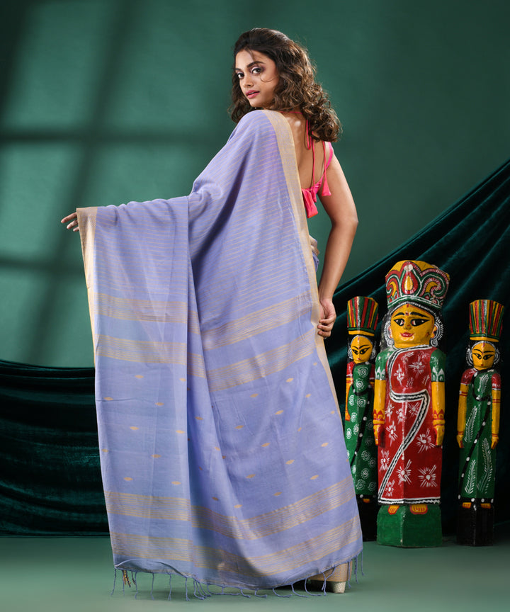 Sky blue cream handloom cotton bengal saree