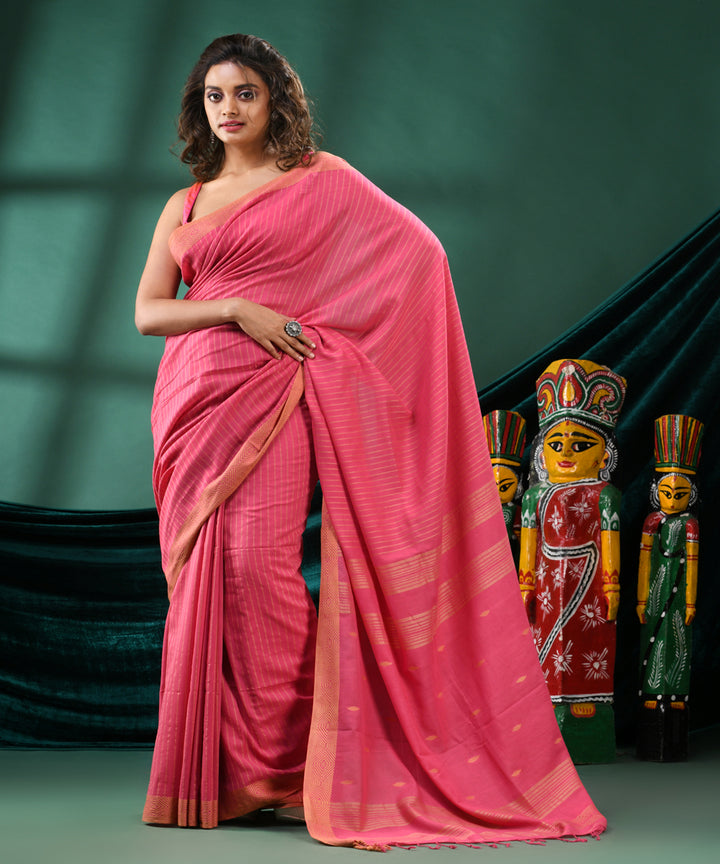 Antique pink handloom cotton bengal saree