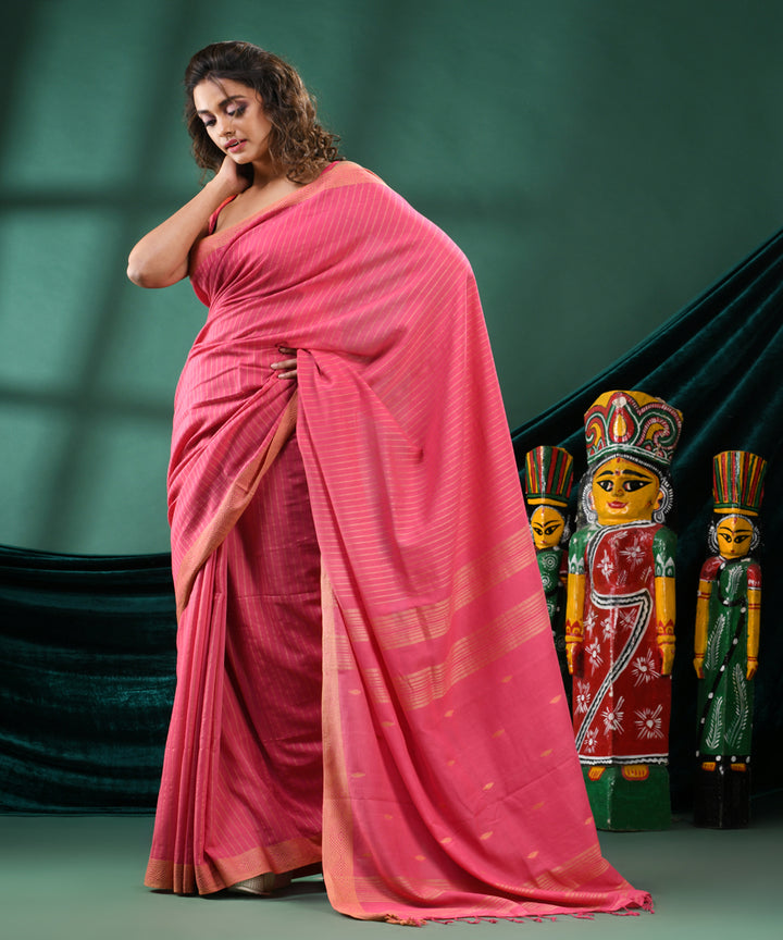 Antique pink handloom cotton bengal saree