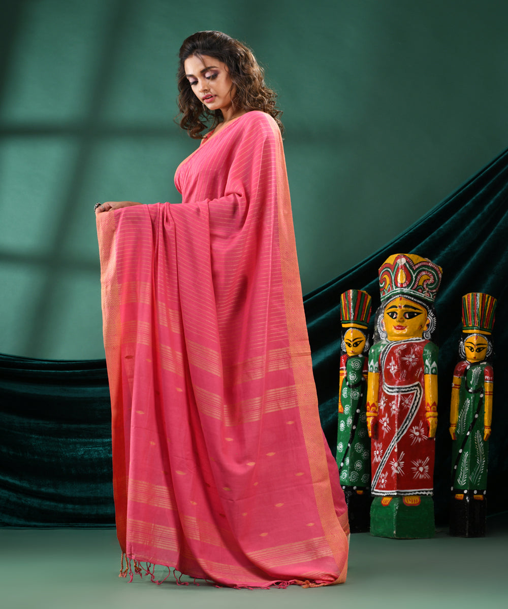 Antique pink handloom cotton bengal saree