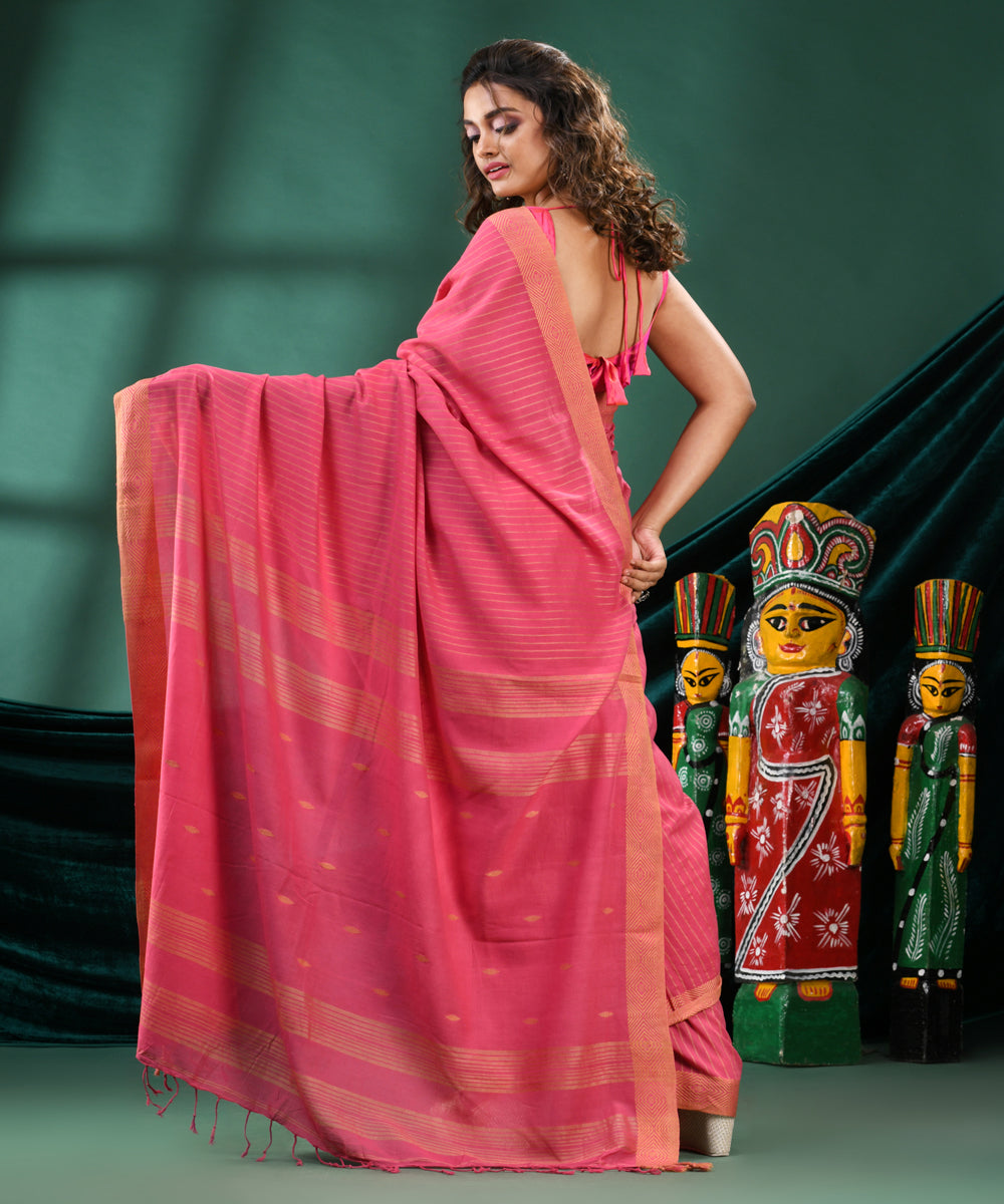 Antique pink handloom cotton bengal saree