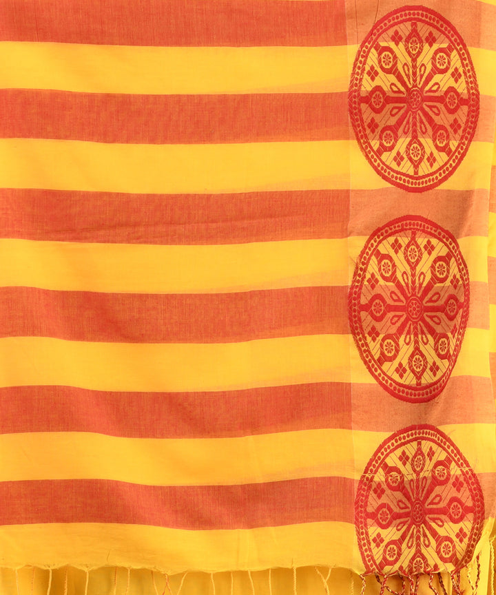 Yellow red handloom cotton bengal saree