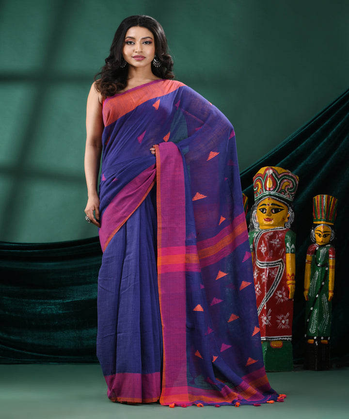 Blue red bengal handloom cotton saree