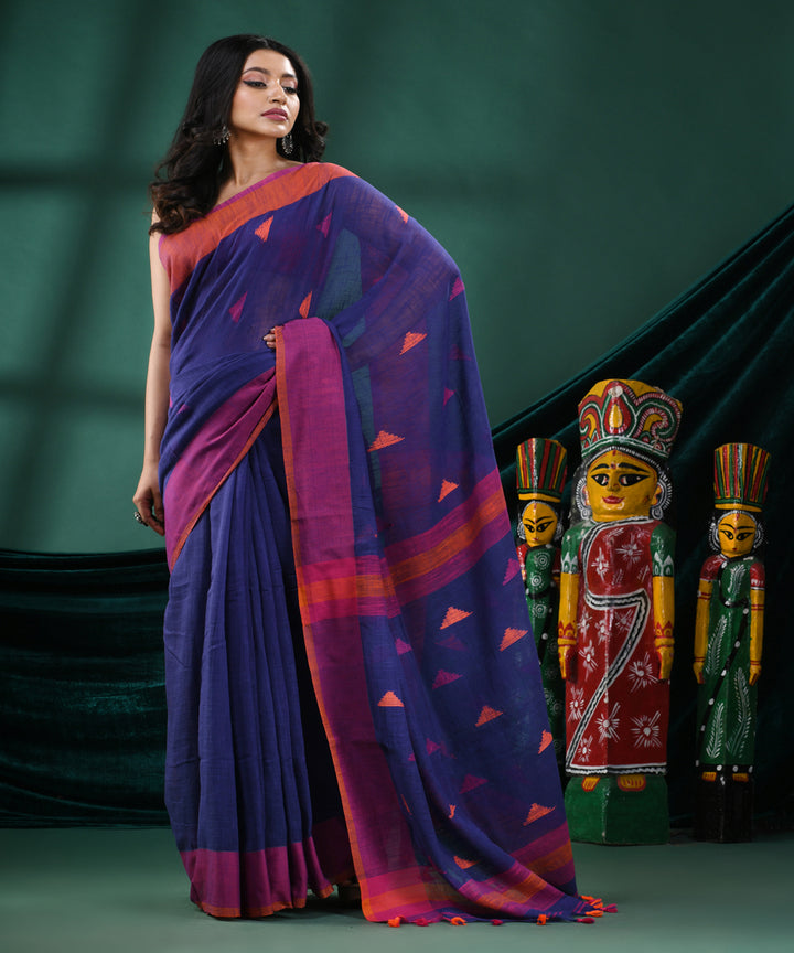 Blue red bengal handloom cotton saree