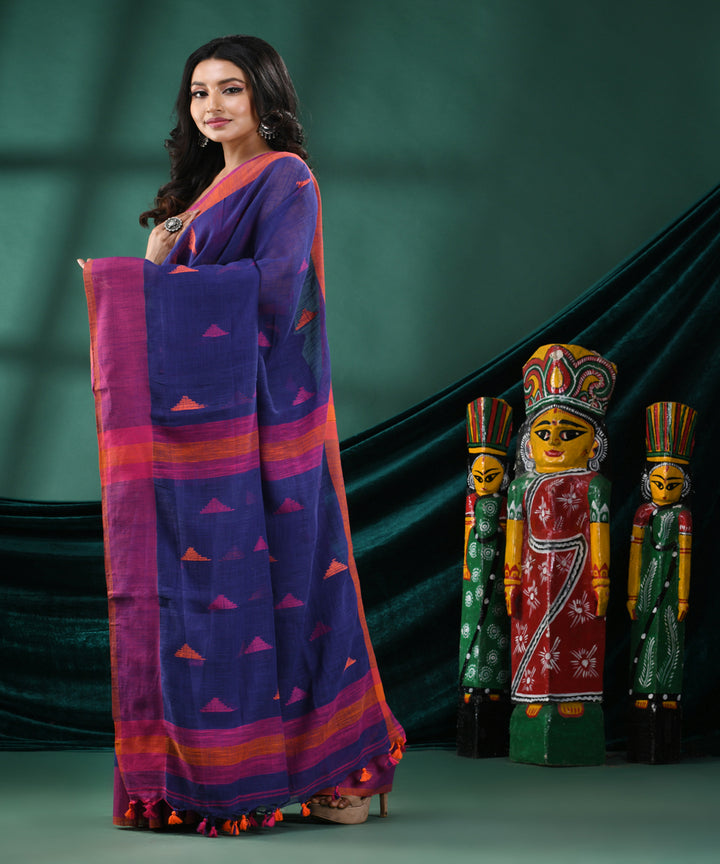 Blue red bengal handloom cotton saree