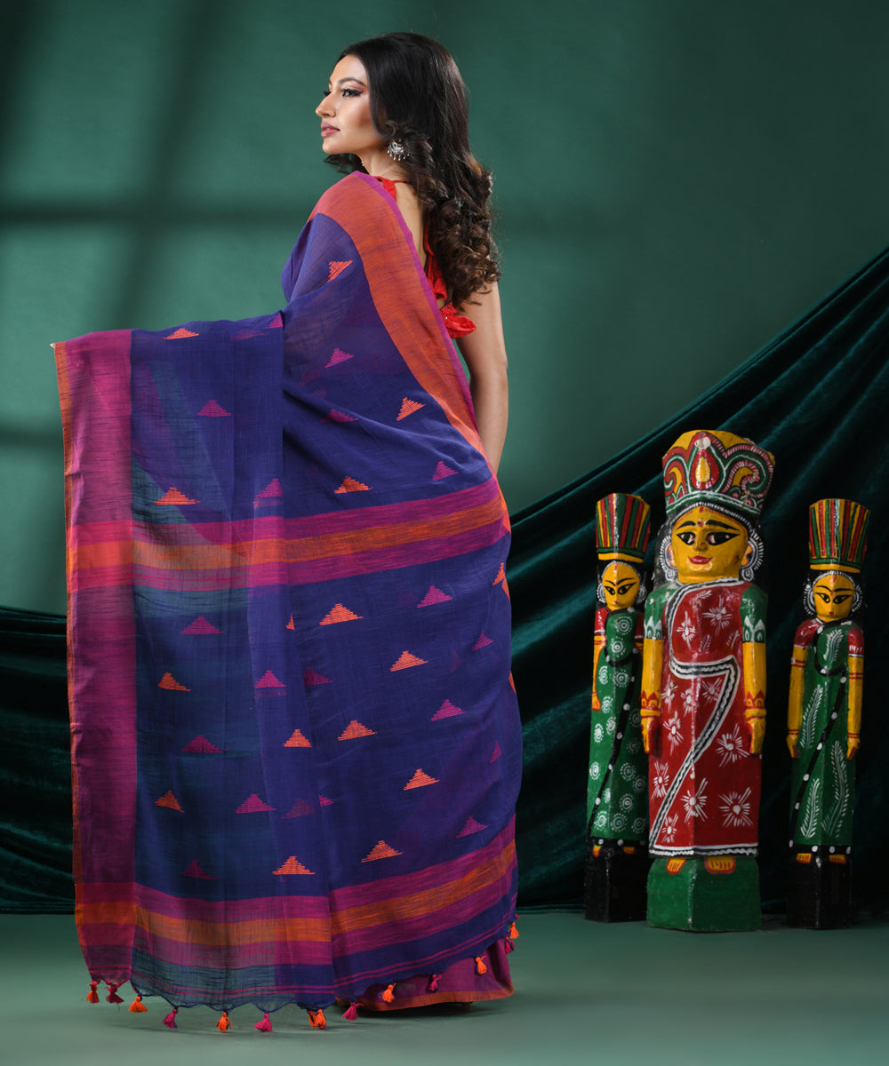 Blue red bengal handloom cotton saree