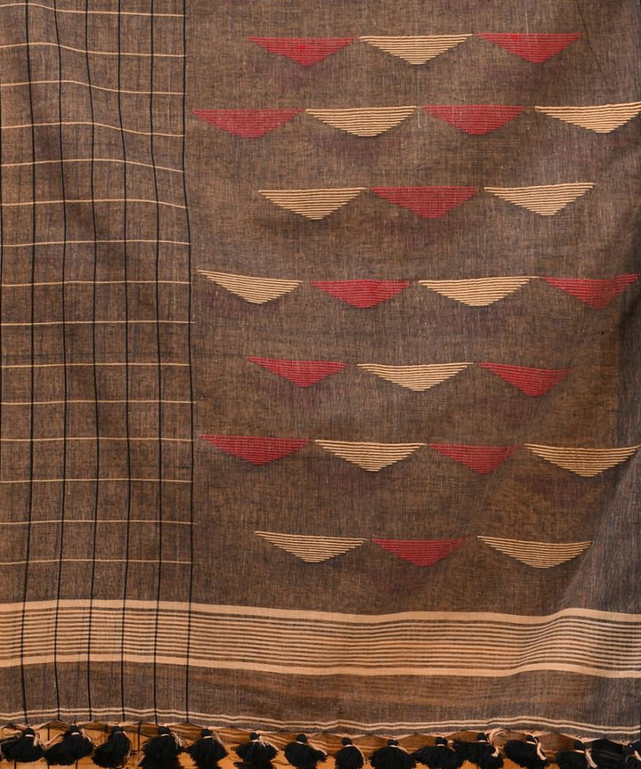 Tan black handloom cotton bengal saree