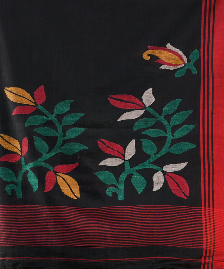 Black red handloom bengal cotton saree