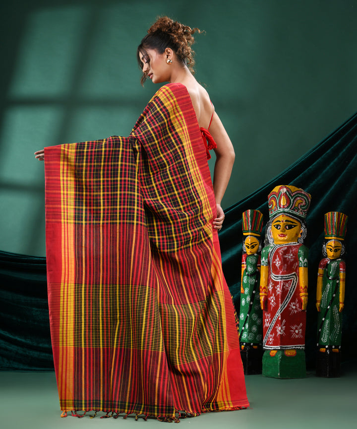 Multicolour checked handloom cotton bengal saree