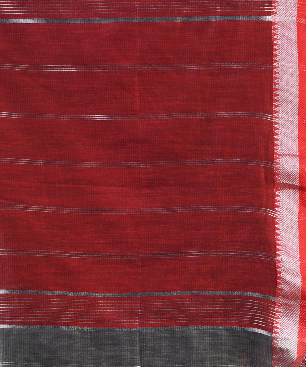 Grey maroon handloom cotton bengal saree