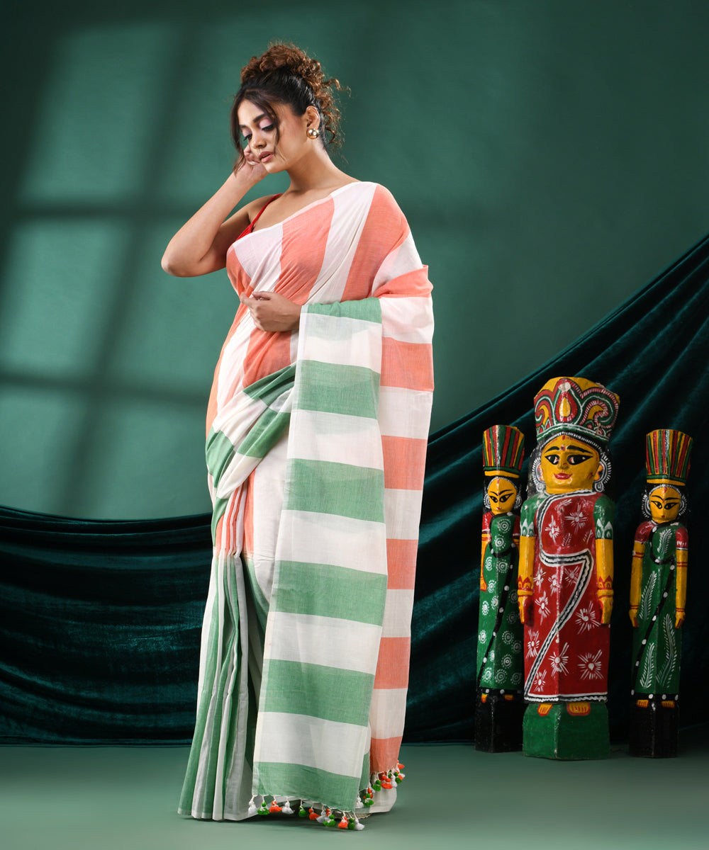 Multicolour striped handloom cotton bengal saree